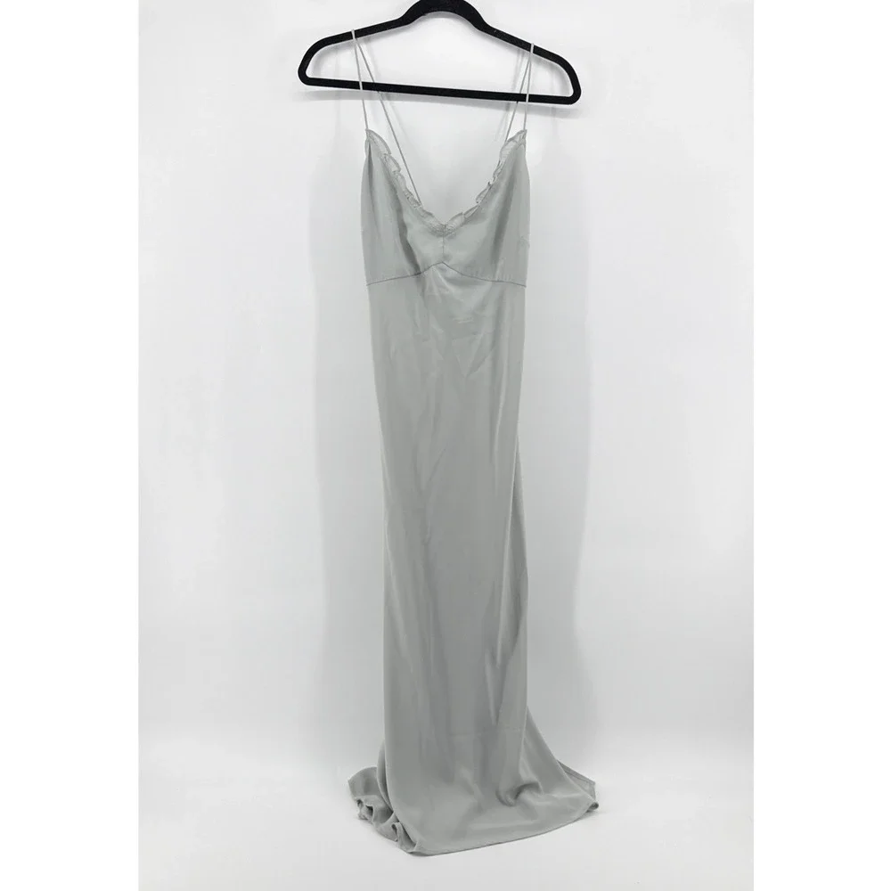 Abercrombie & Fitch Ruffle Slip Maxi Dress‎ Large Tall Sage Green Tie Back Slit